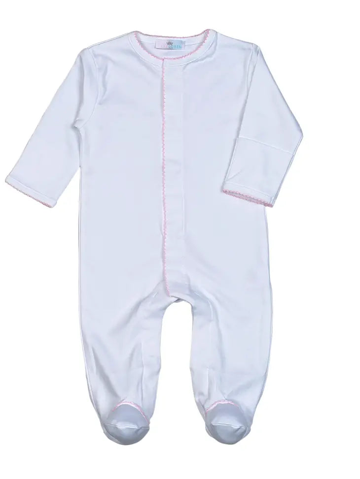White Pima Footie Pink Trim