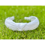 White Ruched Top Knot Headband