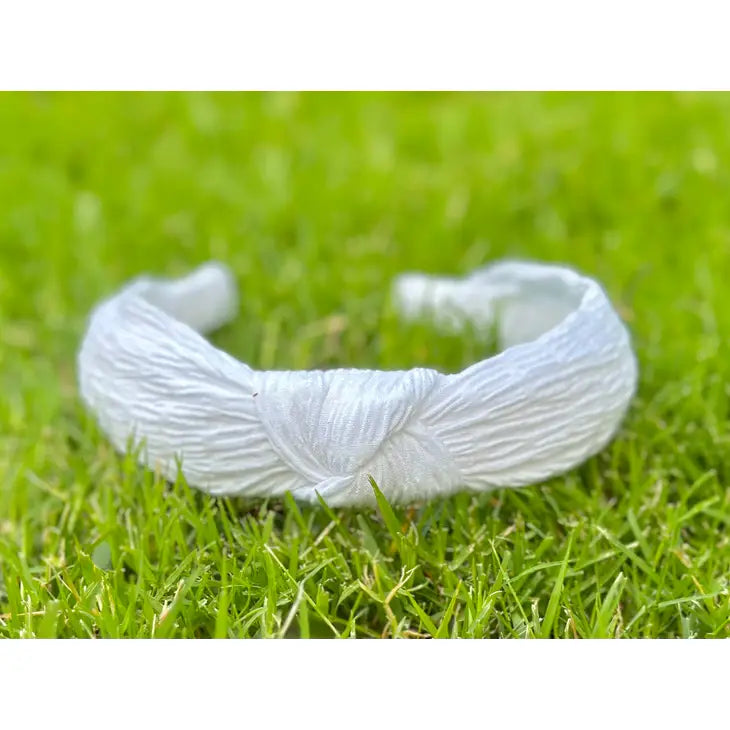 White Ruched Top Knot Headband