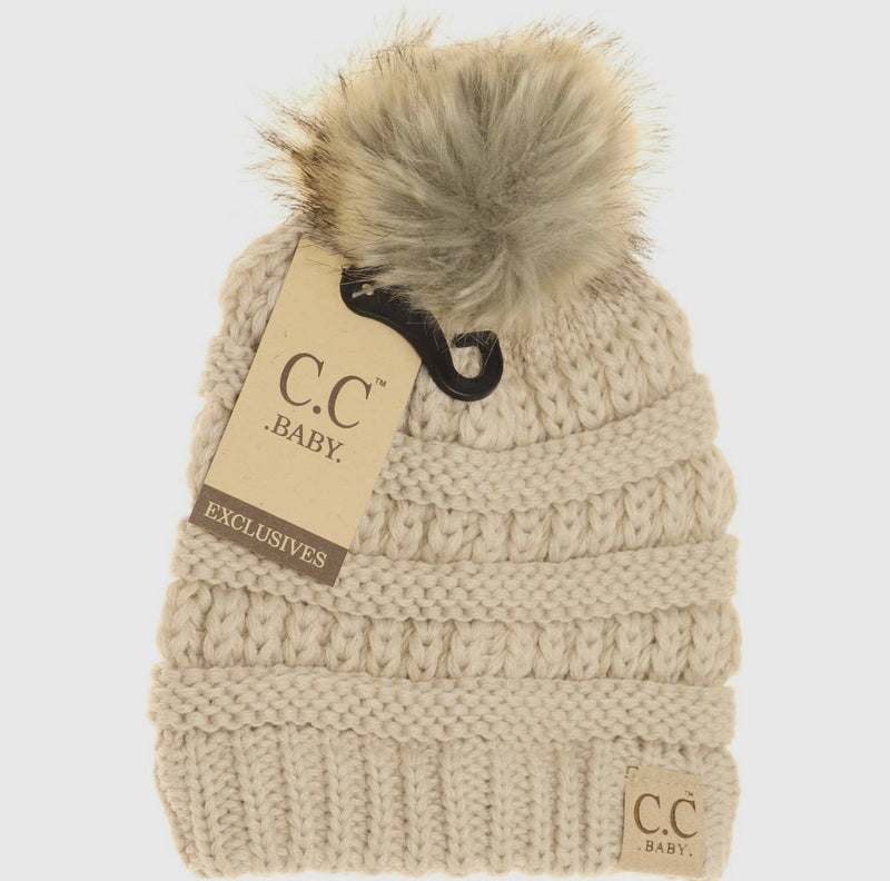 CC Baby Beige Fur Pom Pom Beanie