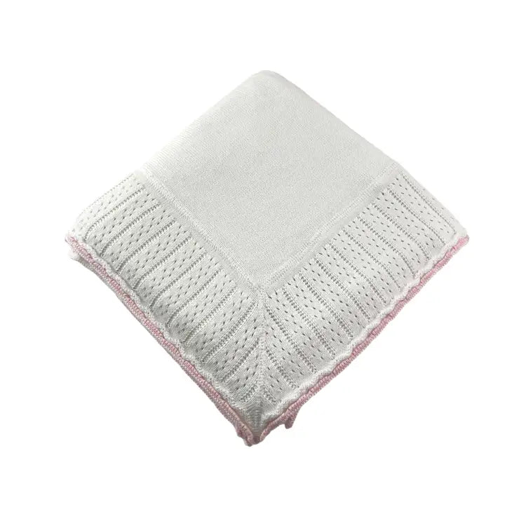 Cotton Jersey Blanket with Knitted Color Tipped Pointelle
