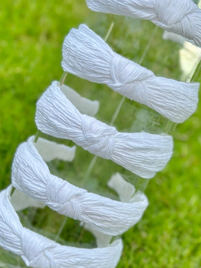 White Ruched Top Knot Headband