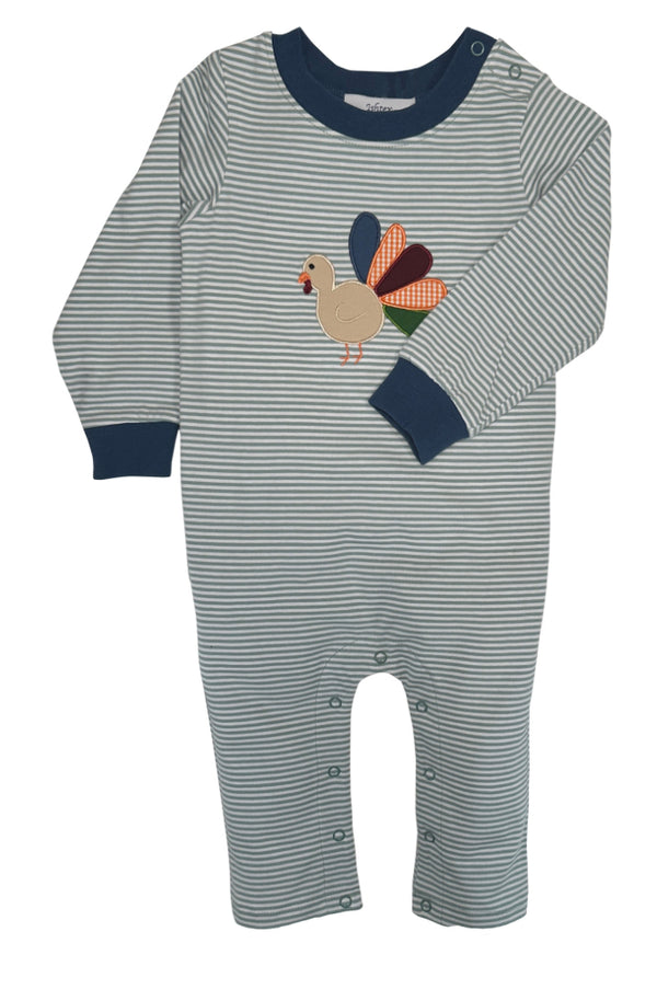 Sage Stripe Turkey Appliqué Boys 9m, 12m