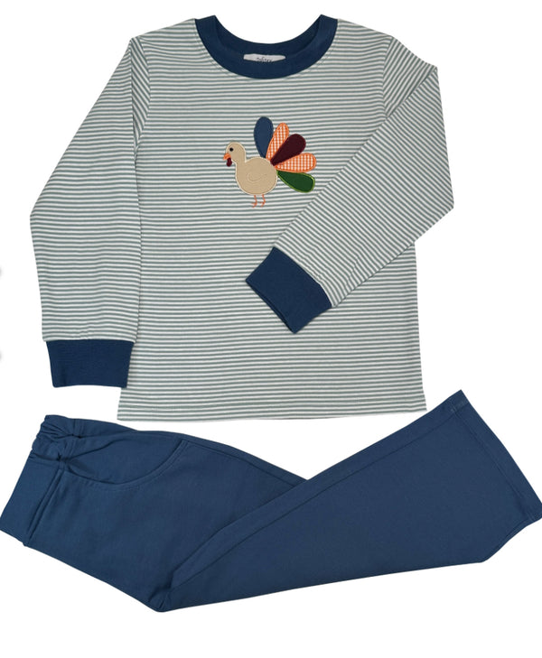 Sage Turkey Appliqué Boys Set