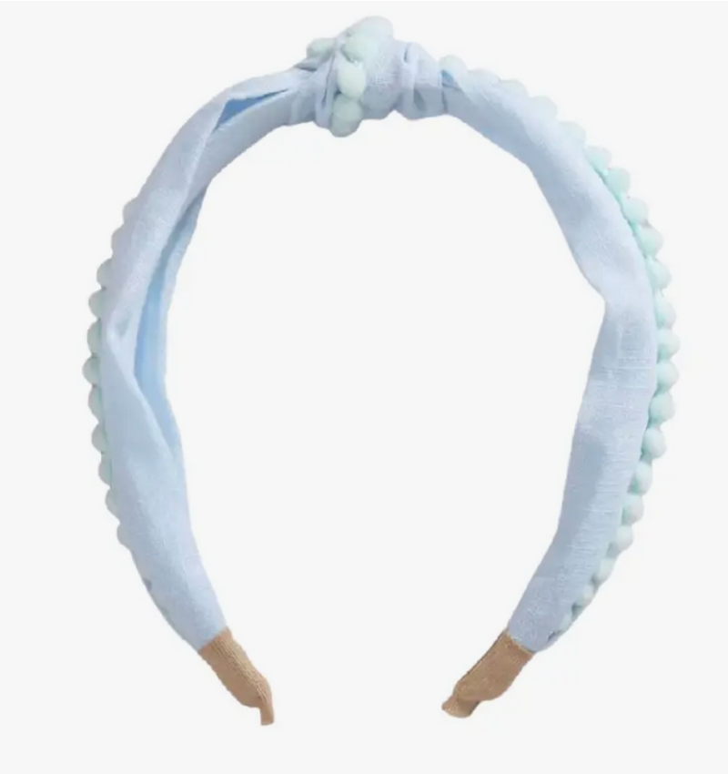 Preppy Pom Headband - Light Blue