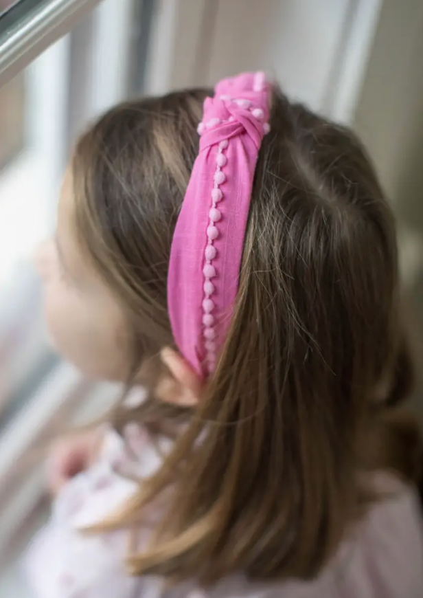 Preppy Pom Knot Headband - Hot Pink