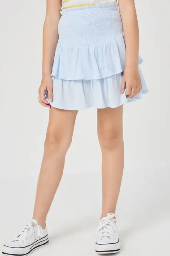Girls Smocked Ruffle Tiered Mini Skirt