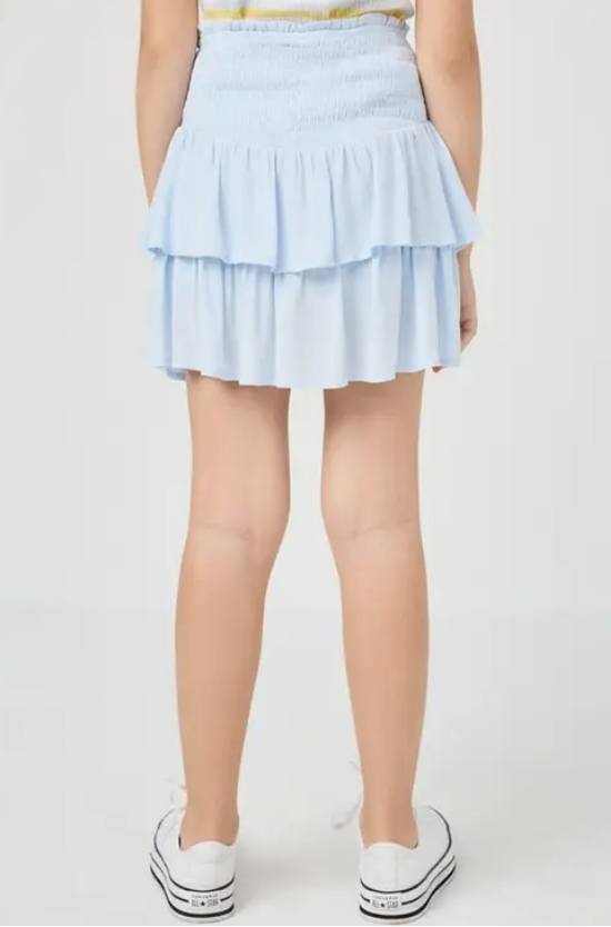 Girls Smocked Ruffle Tiered Mini Skirt