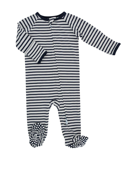 Zipper Footie- Navy Stripe