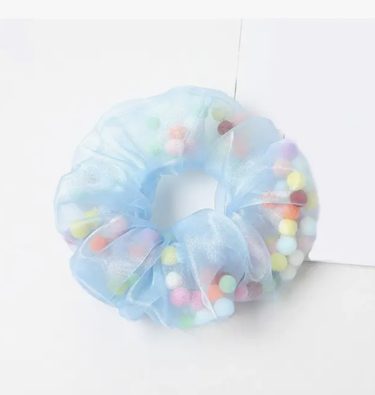 Sheer Pom Pom Scrunchie