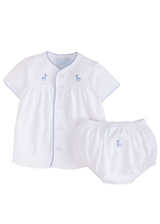 Pinpoint Layette Knit Set - Blue Giraffe