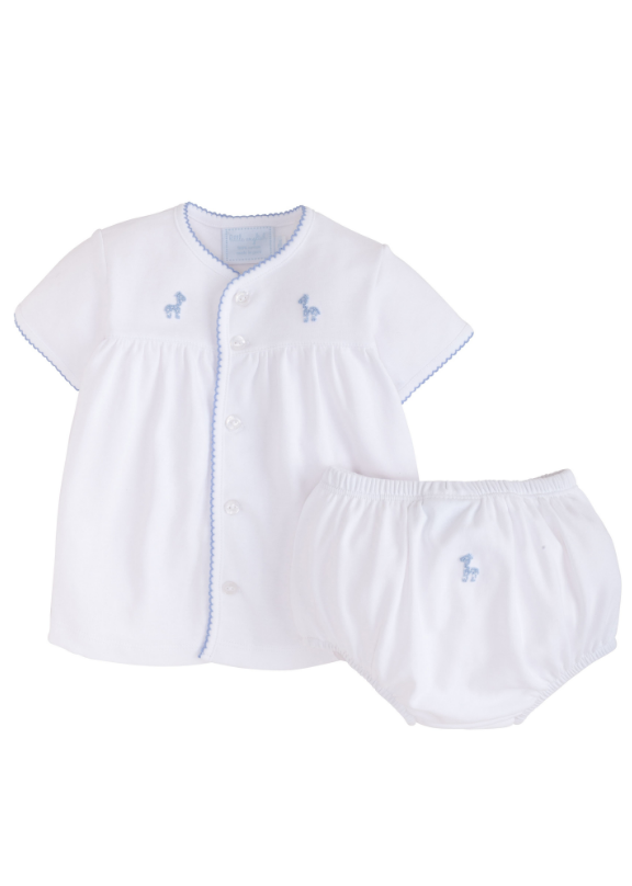 Pinpoint Layette Knit Set - Blue Giraffe