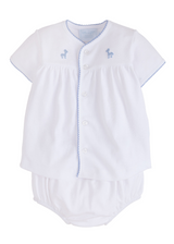 Pinpoint Layette Knit Set - Blue Giraffe