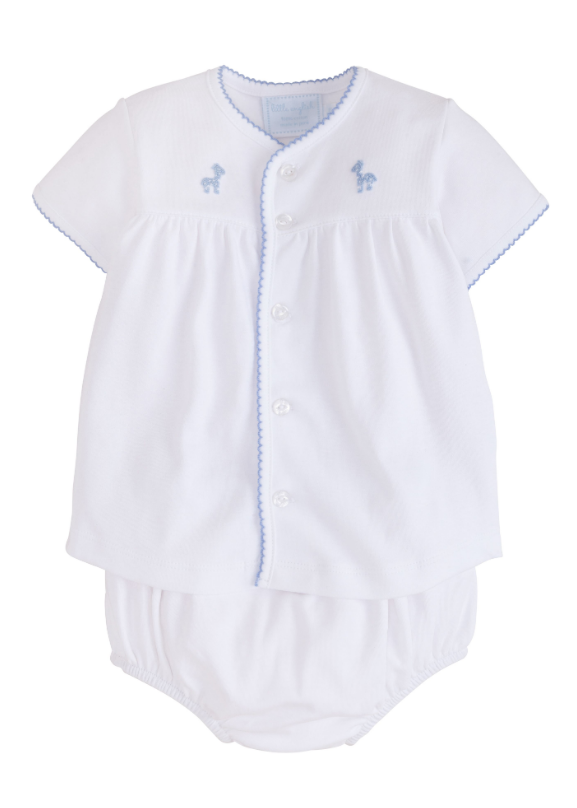 Pinpoint Layette Knit Set - Blue Giraffe
