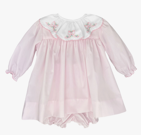 Dress with Round Collar & Bow Embroidery