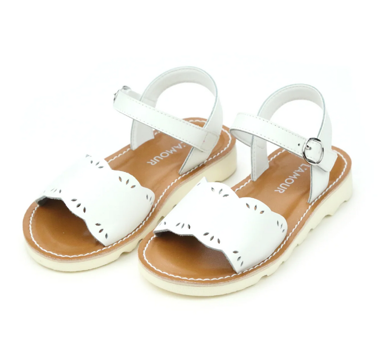 Ella Scalloped Sandal-White