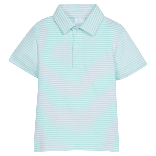 Short Sleeve Polo-Aqua Stripe
