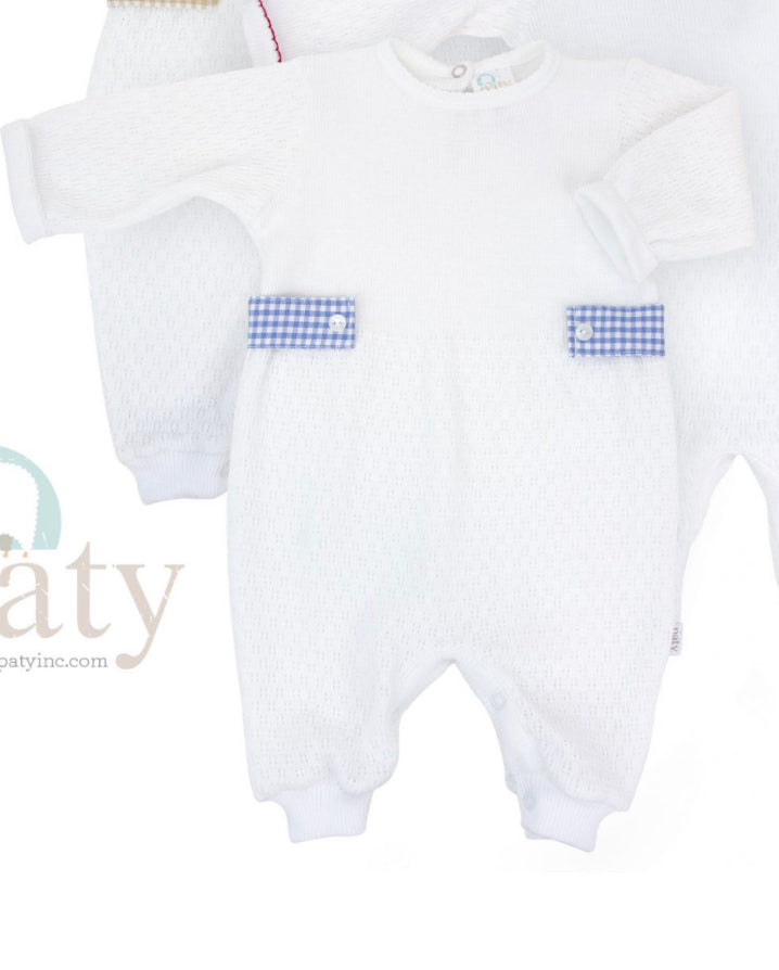 LS Romper w Blue Gingham Tabs