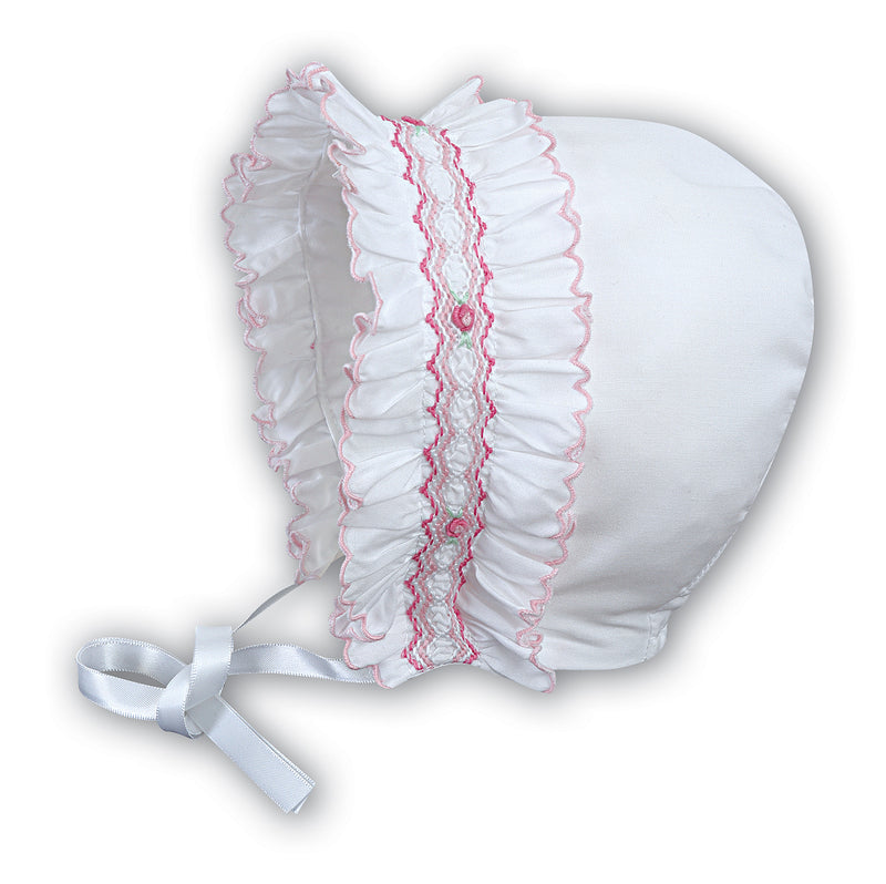 White with Pink Smocked Bonnet