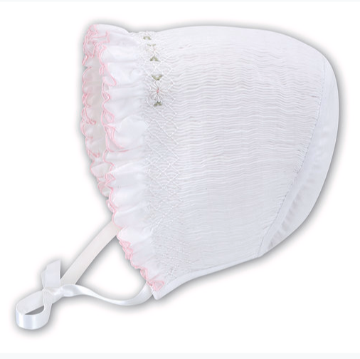 Smocked Bonnet White/Pink