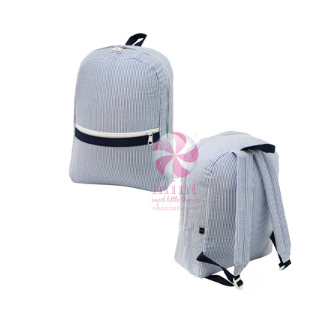 Navy Seersucker Medium Backpack
