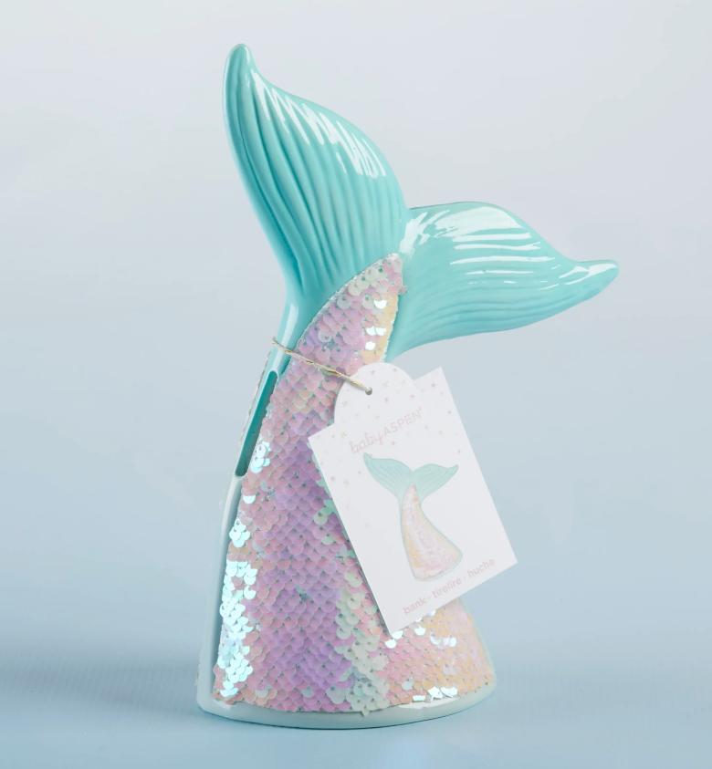 Reversible Sequin Mermaid Tail Porcelain Penny Bank
