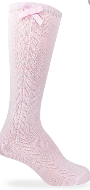 Pointelle Bow Pink Knee High Socks