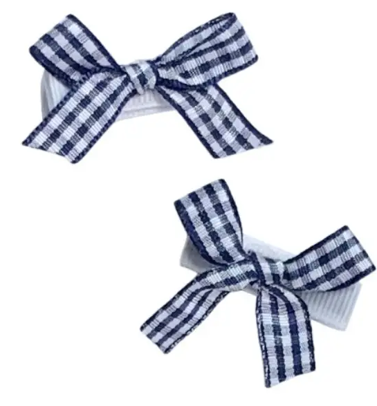 Navy Gingham Hair Clip Set