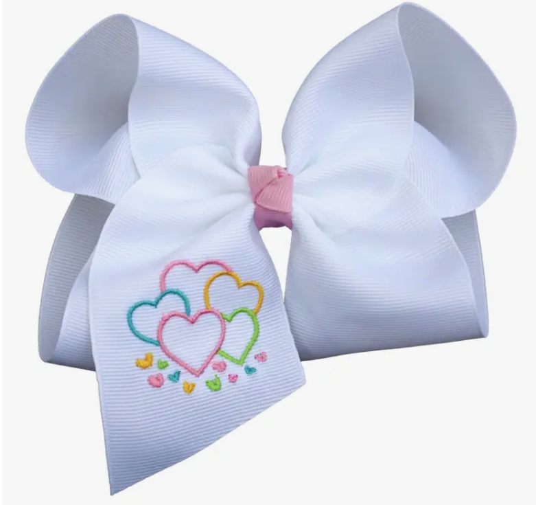 Pastel Embroidered Hearts Bow