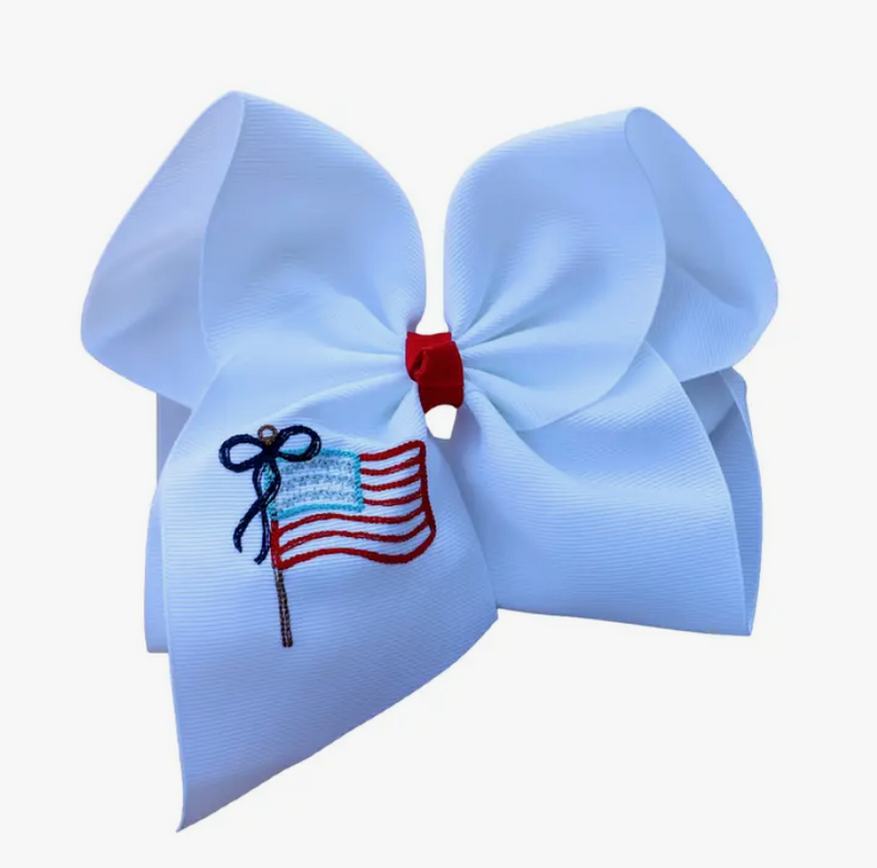 American Flag Embroidered Bow