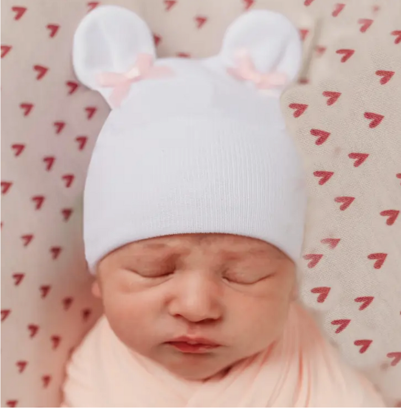 White Bear Ears with Tiny Pink Bows Hat