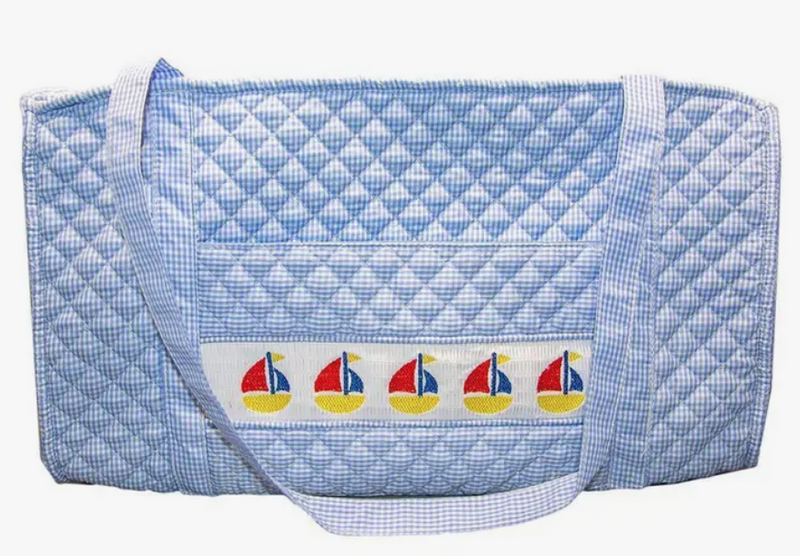 Smocked Blue Sailboat Duffle Bag