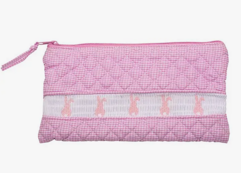 Smocked Pink Bunny Accessory Pouch