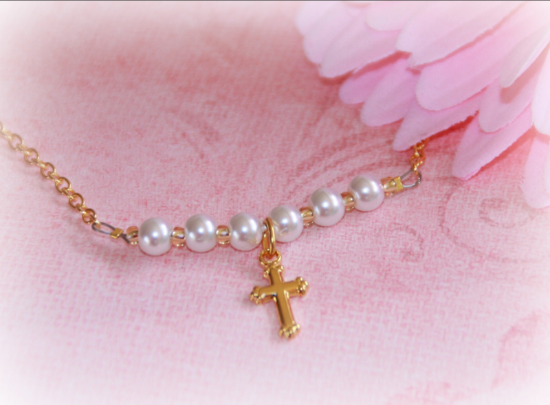 Glass Pearls and Gold finish Necklace