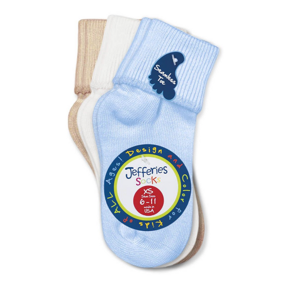 Jefferies Socks Smooth Toe Turn Cuff Socks 3 Pair Pack bl/wh/tan