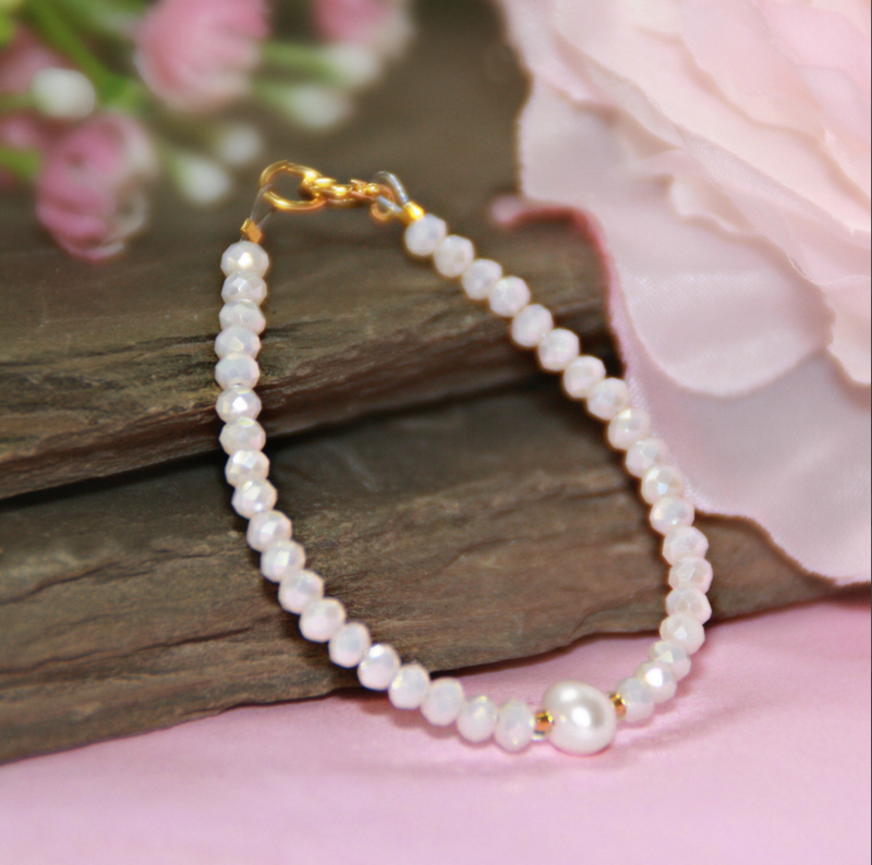 Opaque Pink and Pearl Infant Bracelet