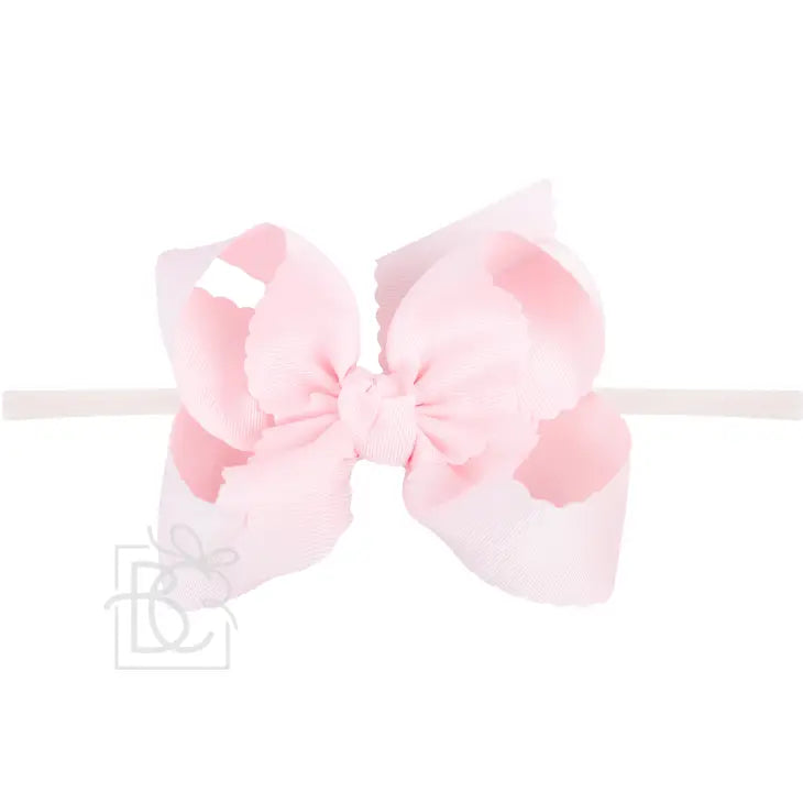 Nylon Headband W/ Scalloped Edge Grosgrain Bow 4.5" Medium